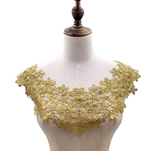 Spitzenband, dekoratives Spitzenband, bestickte Blumen-Spitzenkragen-Applikation, Stickerei-Spitzenbesatz, Häkelspitze, Aufnäher, Spitzenmotiv-Applikation, Gold(Gold) von EQEQE