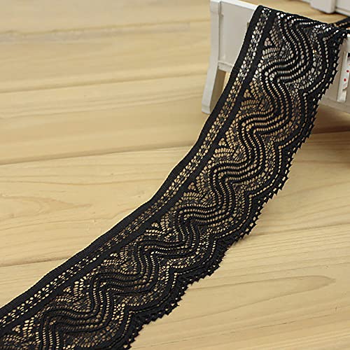 Spitzenband, dekoratives Spitzenband, elastisches Spitzenband, Spitzenborte, Spitzenbesatz, dekoratives Band, Spitzenband for DIY, Geburtstagseinladungen(Black,5.4cmx5m) von EQEQE