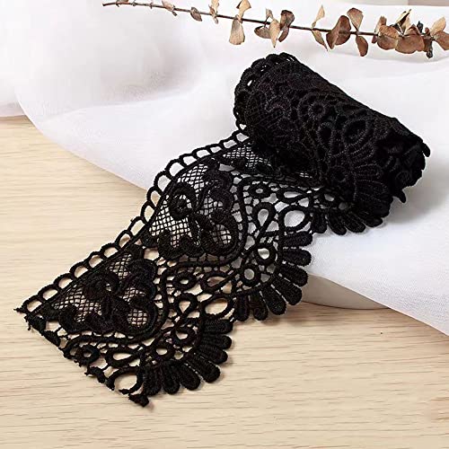 Spitzenband,Deko-Spitzenband,1 Meter 10 cm breit Milchseide Vintage Spitzenbesatz Spitzenbesatz Stickerei Dekoband Spitze Blumenband(Black,1 Yard) von EQEQE