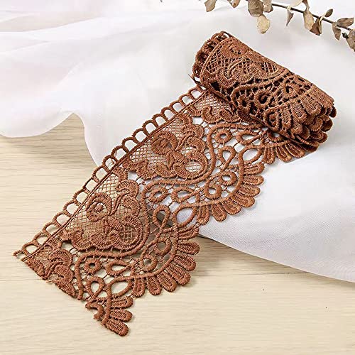 Spitzenband,Deko-Spitzenband,1 Meter 10 cm breit Milchseide Vintage Spitzenbesatz Spitzenbesatz Stickerei Dekoband Spitze Blumenband(Brown,10 Yards) von EQEQE