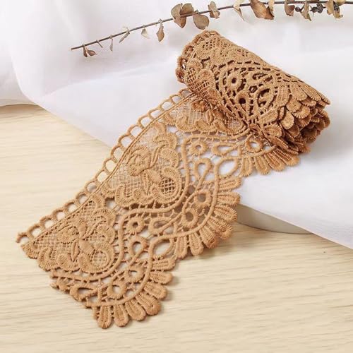 Spitzenband,Deko-Spitzenband,1 Meter 10 cm breit Milchseide Vintage Spitzenbesatz Spitzenbesatz Stickerei Dekoband Spitze Blumenband(Coffee,1 Yard) von EQEQE