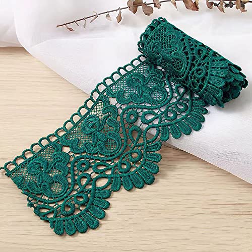 Spitzenband,Deko-Spitzenband,1 Meter 10 cm breit Milchseide Vintage Spitzenbesatz Spitzenbesatz Stickerei Dekoband Spitze Blumenband(Dark green,1 Yard) von EQEQE