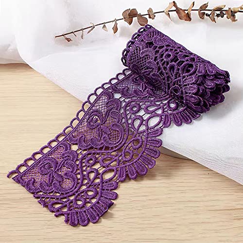 Spitzenband,Deko-Spitzenband,1 Meter 10 cm breit Milchseide Vintage Spitzenbesatz Spitzenbesatz Stickerei Dekoband Spitze Blumenband(Dark purple,10 Yards) von EQEQE