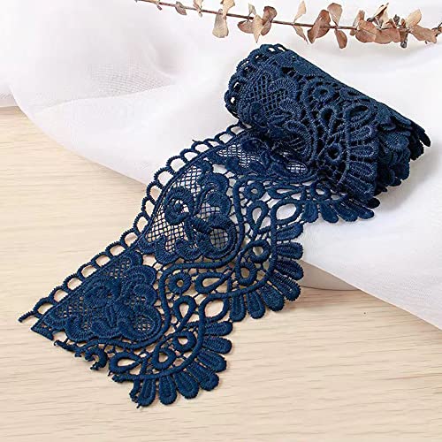 Spitzenband,Deko-Spitzenband,1 Meter 10 cm breit Milchseide Vintage Spitzenbesatz Spitzenbesatz Stickerei Dekoband Spitze Blumenband(Navy blue,5 Yards) von EQEQE