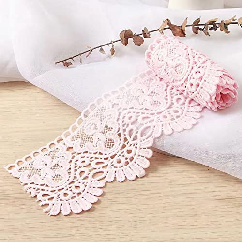 Spitzenband,Deko-Spitzenband,1 Meter 10 cm breit Milchseide Vintage Spitzenbesatz Spitzenbesatz Stickerei Dekoband Spitze Blumenband(Pink,1 Yard) von EQEQE
