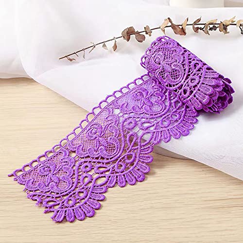 Spitzenband,Deko-Spitzenband,1 Meter 10 cm breit Milchseide Vintage Spitzenbesatz Spitzenbesatz Stickerei Dekoband Spitze Blumenband(Purple,5 Yards) von EQEQE