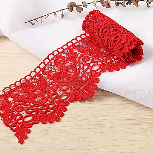 Spitzenband,Deko-Spitzenband,1 Meter 10 cm breit Milchseide Vintage Spitzenbesatz Spitzenbesatz Stickerei Dekoband Spitze Blumenband(Red,10 Yards) von EQEQE