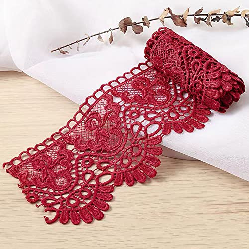 Spitzenband,Deko-Spitzenband,1 Meter 10 cm breit Milchseide Vintage Spitzenbesatz Spitzenbesatz Stickerei Dekoband Spitze Blumenband(Wine red,5 Yards) von EQEQE