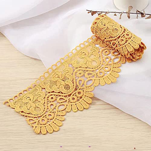 Spitzenband,Deko-Spitzenband,1 Meter 10 cm breit Milchseide Vintage Spitzenbesatz Spitzenbesatz Stickerei Dekoband Spitze Blumenband(Yellow,1 Yard) von EQEQE