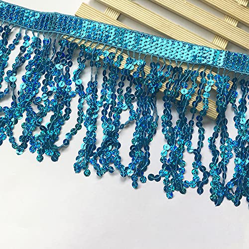 Spitzenband,Deko Spitzenband,1 Yard 16cm Paillettenfransen Quaste Fransenbesatz Schnittfransen Dekoband Zierband Tanzfransen Nähzubehör(Blue,5 Yard) von EQEQE