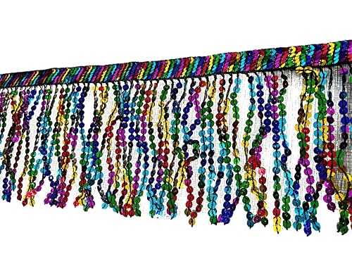Spitzenband,Deko Spitzenband,1 Yard 16cm Paillettenfransen Quaste Fransenbesatz Schnittfransen Dekoband Zierband Tanzfransen Nähzubehör(Colourful,2 Yard) von EQEQE