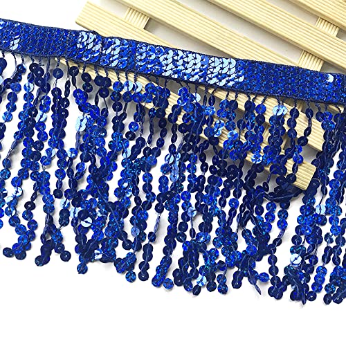 Spitzenband,Deko Spitzenband,1 Yard 16cm Paillettenfransen Quaste Fransenbesatz Schnittfransen Dekoband Zierband Tanzfransen Nähzubehör(Darkblue,5 Yard) von EQEQE