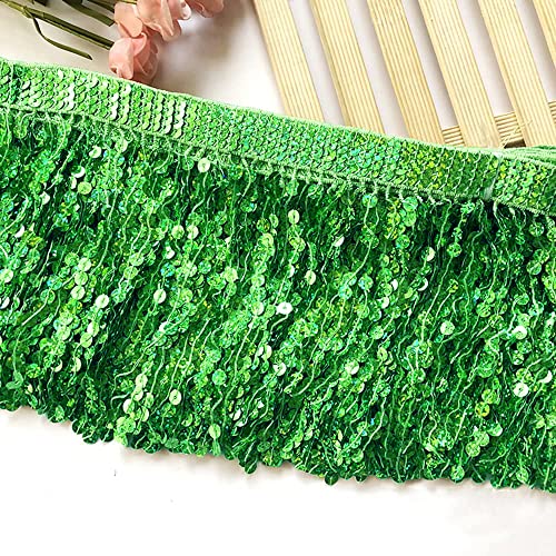 Spitzenband,Deko Spitzenband,1 Yard 16cm Paillettenfransen Quaste Fransenbesatz Schnittfransen Dekoband Zierband Tanzfransen Nähzubehör(Green,5 Yard) von EQEQE