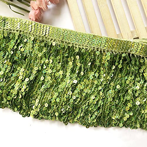 Spitzenband,Deko Spitzenband,1 Yard 16cm Paillettenfransen Quaste Fransenbesatz Schnittfransen Dekoband Zierband Tanzfransen Nähzubehör(Light Green,2 Yard) von EQEQE