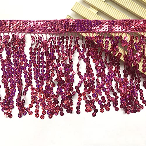 Spitzenband,Deko Spitzenband,1 Yard 16cm Paillettenfransen Quaste Fransenbesatz Schnittfransen Dekoband Zierband Tanzfransen Nähzubehör(Rose,1 Yard) von EQEQE