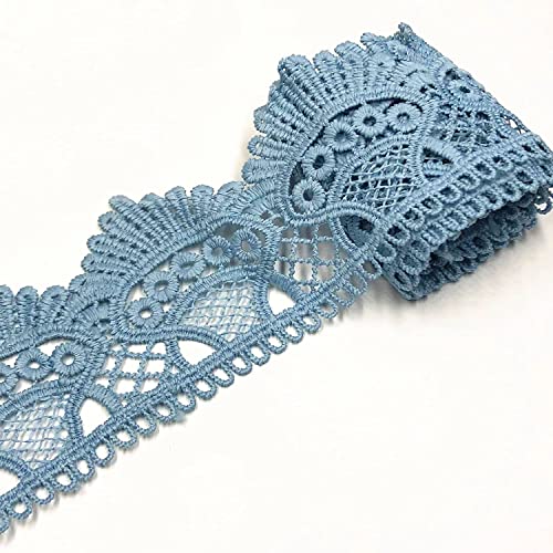 Spitzenband,Deko Spitzenband,1 Yard 6cm breit wasserlösliche Stickspitze aus Milchseide Vintage Spitzenband Spitzenbesatz Spitze(Blue,1 yard) von EQEQE