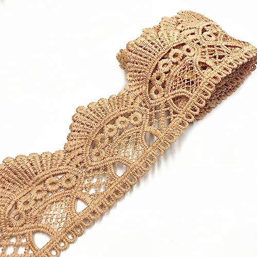 Spitzenband,Deko Spitzenband,1 Yard 6cm breit wasserlösliche Stickspitze aus Milchseide Vintage Spitzenband Spitzenbesatz Spitze(Coffee Colour,1 yard) von EQEQE