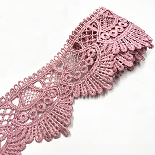Spitzenband,Deko Spitzenband,1 Yard 6cm breit wasserlösliche Stickspitze aus Milchseide Vintage Spitzenband Spitzenbesatz Spitze(Dark Pink,1 yard) von EQEQE