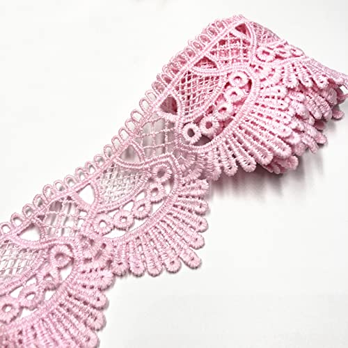 Spitzenband,Deko Spitzenband,1 Yard 6cm breit wasserlösliche Stickspitze aus Milchseide Vintage Spitzenband Spitzenbesatz Spitze(Pink,1 yard) von EQEQE