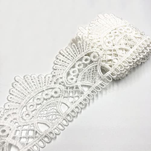 Spitzenband,Deko Spitzenband,1 Yard 6cm breit wasserlösliche Stickspitze aus Milchseide Vintage Spitzenband Spitzenbesatz Spitze(White,1 yard) von EQEQE