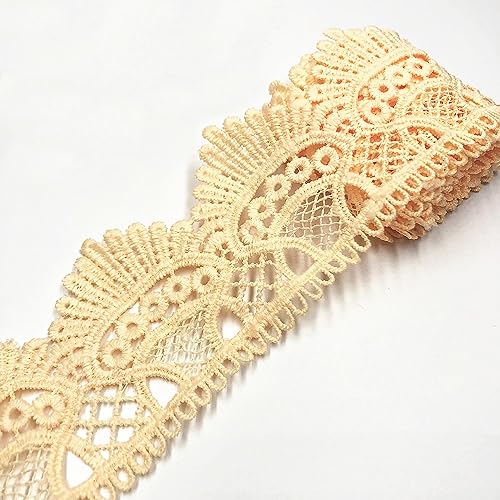 Spitzenband,Deko Spitzenband,1 Yard 6cm breit wasserlösliche Stickspitze aus Milchseide Vintage Spitzenband Spitzenbesatz Spitze(Yellow,1 yard) von EQEQE