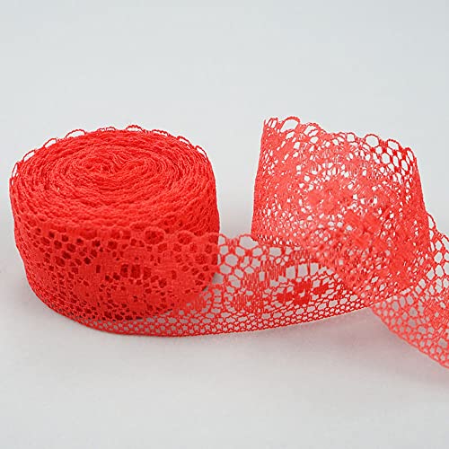 Spitzenband,Deko-Spitzenband,10m Spitzenborte Spitzenband,Breite 4cm,Vintage Spitzenband,Dekoband,Spitzenbesatz(Red (watermelon red),30 metres) von EQEQE