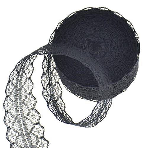 Spitzenband,Deko Spitzenband,10m unelastisch Spitzenborte Stoff Spitzenband Spitzenbordüre Geschenkband Spitzenbesatz Meterware(Black,20 metres) von EQEQE