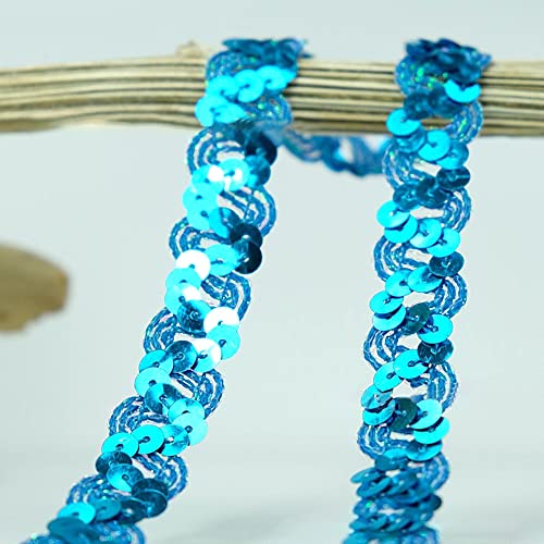 Spitzenband,Deko Spitzenband,12 Meter 18mm Glitzer Pailletten Spitzenband Paillettenband Spitzenbesatz Geflochtenes Dekoband Besatzband(Blue) von EQEQE