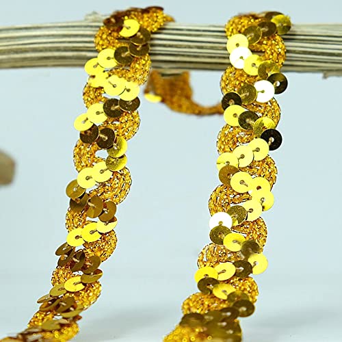 Spitzenband,Deko Spitzenband,12 Meter 18mm Glitzer Pailletten Spitzenband Paillettenband Spitzenbesatz Geflochtenes Dekoband Besatzband(Gold) von EQEQE
