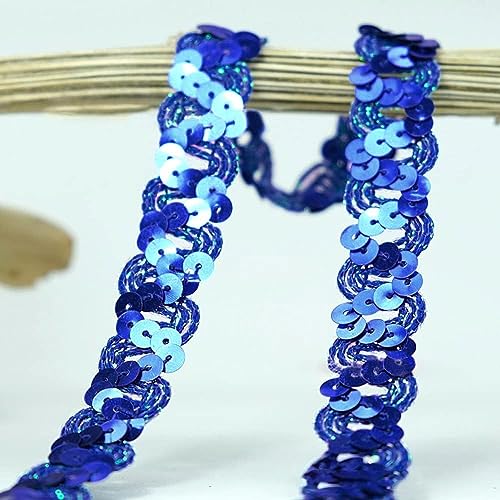 Spitzenband,Deko Spitzenband,12 Meter 18mm Glitzer Pailletten Spitzenband Paillettenband Spitzenbesatz Geflochtenes Dekoband Besatzband(Navy blue) von EQEQE