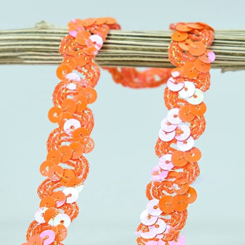 Spitzenband,Deko Spitzenband,12 Meter 18mm Glitzer Pailletten Spitzenband Paillettenband Spitzenbesatz Geflochtenes Dekoband Besatzband(Orange) von EQEQE