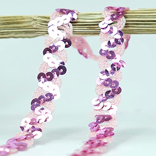 Spitzenband,Deko Spitzenband,12 Meter 18mm Glitzer Pailletten Spitzenband Paillettenband Spitzenbesatz Geflochtenes Dekoband Besatzband(Pink Lilac) von EQEQE