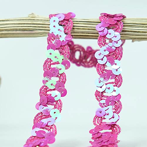 Spitzenband,Deko Spitzenband,12 Meter 18mm Glitzer Pailletten Spitzenband Paillettenband Spitzenbesatz Geflochtenes Dekoband Besatzband(Rose) von EQEQE