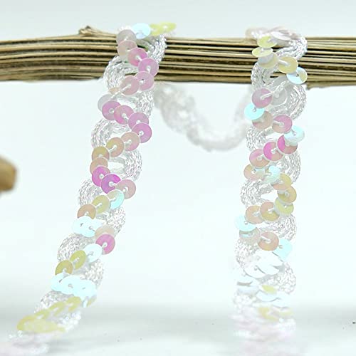 Spitzenband,Deko Spitzenband,12 Meter 18mm Glitzer Pailletten Spitzenband Paillettenband Spitzenbesatz Geflochtenes Dekoband Besatzband(White) von EQEQE