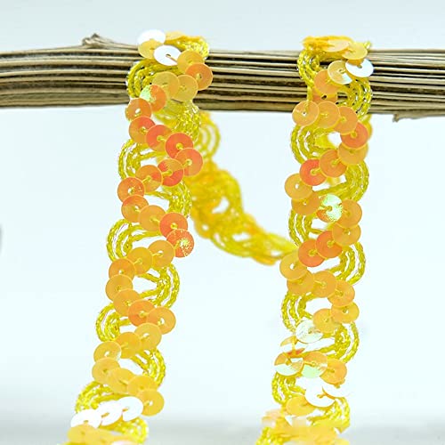 Spitzenband,Deko Spitzenband,12 Meter 18mm Glitzer Pailletten Spitzenband Paillettenband Spitzenbesatz Geflochtenes Dekoband Besatzband(Yellow) von EQEQE