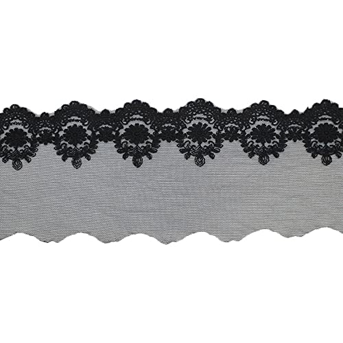 Spitzenband,Deko Spitzenband,13cm Breit 4 Meter Baumwolle Stickerei Blumen Spitzenband Spitzenbesatz Breiter Spitzenbesatz Spitze Dekoband(White,4Yards) von EQEQE