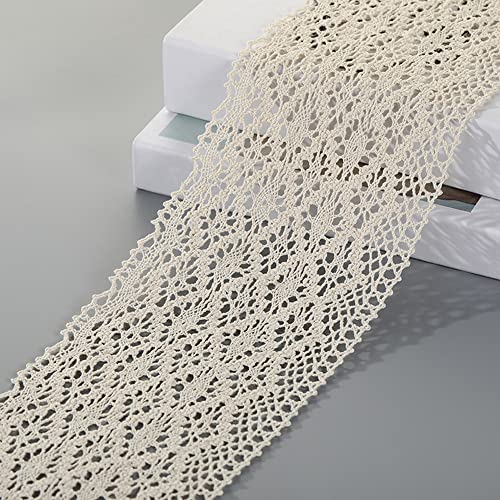 Spitzenband,Deko-Spitzenband,15 m x 7,5 cm breites Spitzenband,Spitzenborte,Vintage Spitzenbesatz,Baumwoll-Dekoband(Style O,15m) von EQEQE