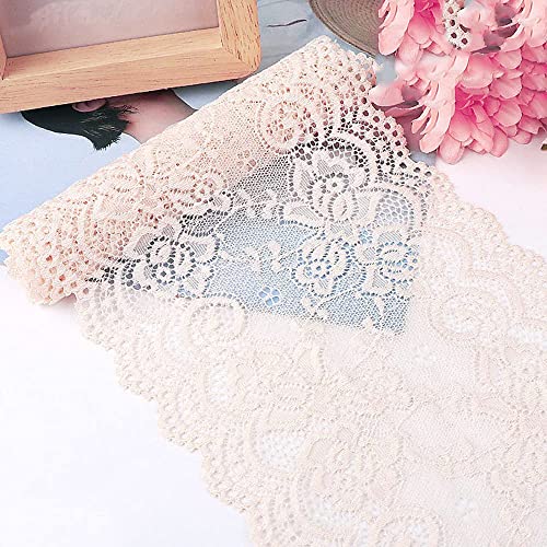 Spitzenband,Deko Spitzenband,15cm x 1m Elastizität Spitzenband, Spitzenborte, Dekoband, Spitzenbordüren, Bänder for Nähen, DIY Basteln(Beige,15cm x 1m) von EQEQE