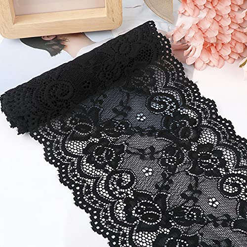 Spitzenband,Deko Spitzenband,15cm x 1m Elastizität Spitzenband, Spitzenborte, Dekoband, Spitzenbordüren, Bänder for Nähen, DIY Basteln(Black,15cm x 1m) von EQEQE