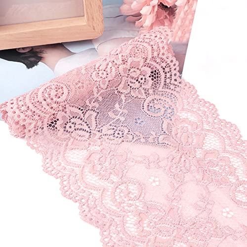 Spitzenband,Deko Spitzenband,15cm x 1m Elastizität Spitzenband, Spitzenborte, Dekoband, Spitzenbordüren, Bänder for Nähen, DIY Basteln(Pink#2,15cm x 2m) von EQEQE