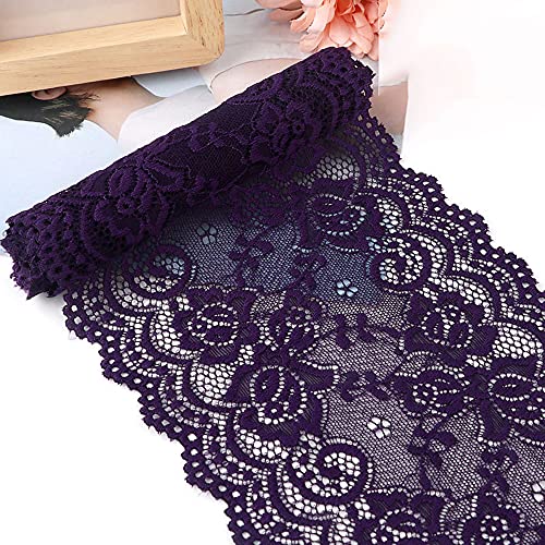 Spitzenband,Deko Spitzenband,15cm x 1m Elastizität Spitzenband, Spitzenborte, Dekoband, Spitzenbordüren, Bänder for Nähen, DIY Basteln(Purple,15cm x 2m) von EQEQE