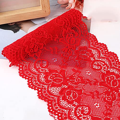 Spitzenband,Deko Spitzenband,15cm x 1m Elastizität Spitzenband, Spitzenborte, Dekoband, Spitzenbordüren, Bänder for Nähen, DIY Basteln(Red#1,15cm x 10m) von EQEQE