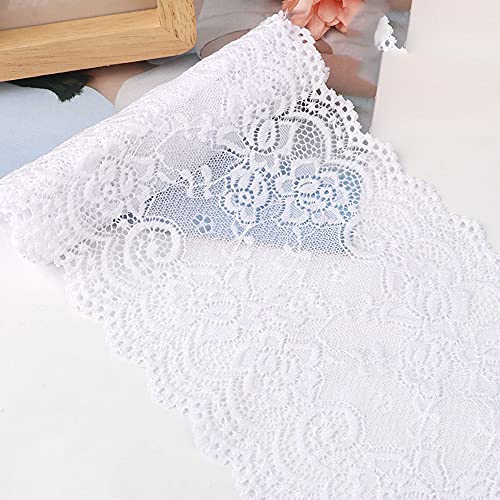Spitzenband,Deko Spitzenband,15cm x 1m Elastizität Spitzenband, Spitzenborte, Dekoband, Spitzenbordüren, Bänder for Nähen, DIY Basteln(White,15cm x 1m) von EQEQE