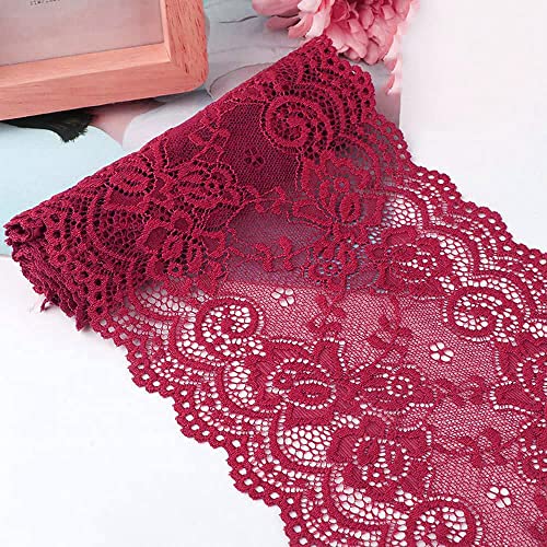 Spitzenband,Deko Spitzenband,15cm x 1m Elastizität Spitzenband, Spitzenborte, Dekoband, Spitzenbordüren, Bänder for Nähen, DIY Basteln(Wine Red,15cm x 1m) von EQEQE