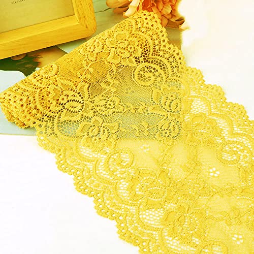 Spitzenband,Deko Spitzenband,15cm x 1m Elastizität Spitzenband, Spitzenborte, Dekoband, Spitzenbordüren, Bänder for Nähen, DIY Basteln(Yellow,15cm x 1m) von EQEQE