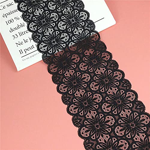 Spitzenband,Deko-Spitzenband,18cm x 5m Elastizität Spitzenband, Spitzenbordüre, Dekoband, Spitzenbordüren, Bänder for Nähen(Black,300cm) von EQEQE