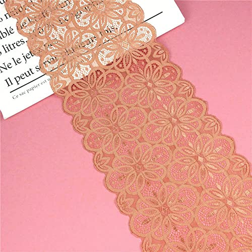 Spitzenband,Deko-Spitzenband,18cm x 5m Elastizität Spitzenband, Spitzenbordüre, Dekoband, Spitzenbordüren, Bänder for Nähen(Gold,500cm) von EQEQE