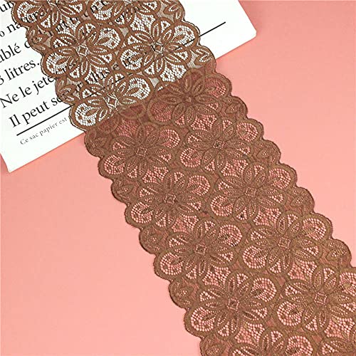Spitzenband,Deko-Spitzenband,18cm x 5m Elastizität Spitzenband, Spitzenbordüre, Dekoband, Spitzenbordüren, Bänder for Nähen(Light Brown,300cm) von EQEQE