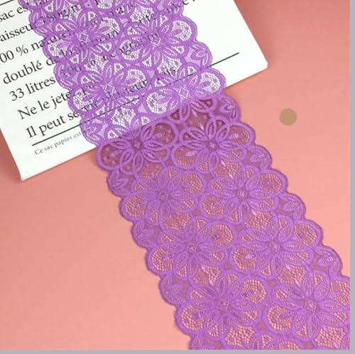 Spitzenband,Deko-Spitzenband,18cm x 5m Elastizität Spitzenband, Spitzenbordüre, Dekoband, Spitzenbordüren, Bänder for Nähen(Purple,300cm) von EQEQE
