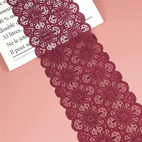 Spitzenband,Deko-Spitzenband,18cm x 5m Elastizität Spitzenband, Spitzenbordüre, Dekoband, Spitzenbordüren, Bänder for Nähen(Red wine,300cm) von EQEQE